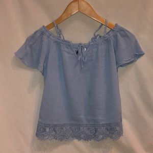 Light Blue Cold Shoulder Top